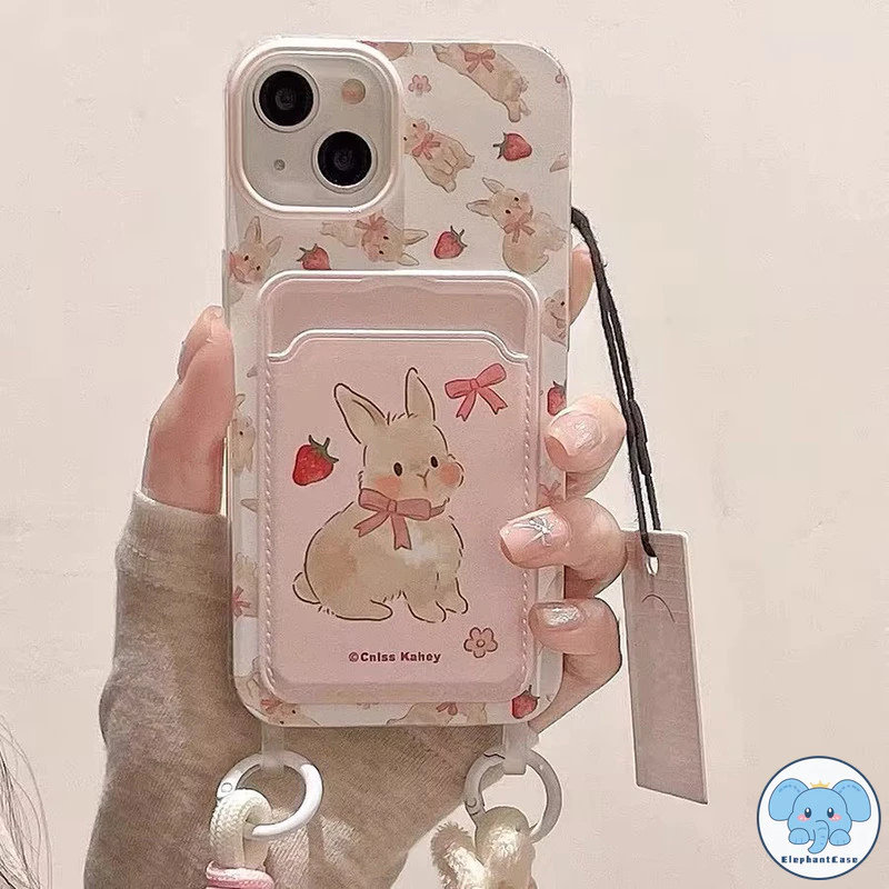 โบว์น่ารักกระต่ายเข้ากันได้เคสไอโฟน 17 air 11 13 16 15 12 14 XR Pro Max X XS Max 7 8 16 Plus SE ดอกไม้หวานสตรอเบอร์รี่