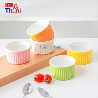LerThai ถ้วยพุดดิ้ง สีสันแคนดี้ ชามเซรามิค ทนต่ออุณหภูมิสูง Baking mold