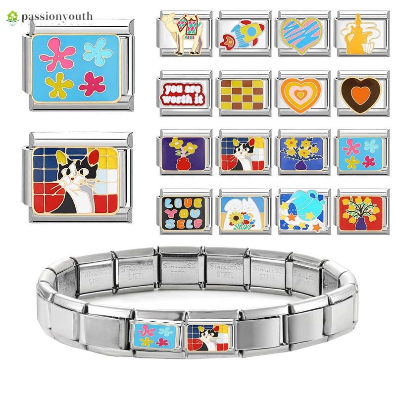 Charms สร้อยข้อมือแบบแยกส่วนอิตาลี Charm Links Fit สร้อยข้อมือ 9 มม.เครื่องประดับสแตนเลส DIY ทํา