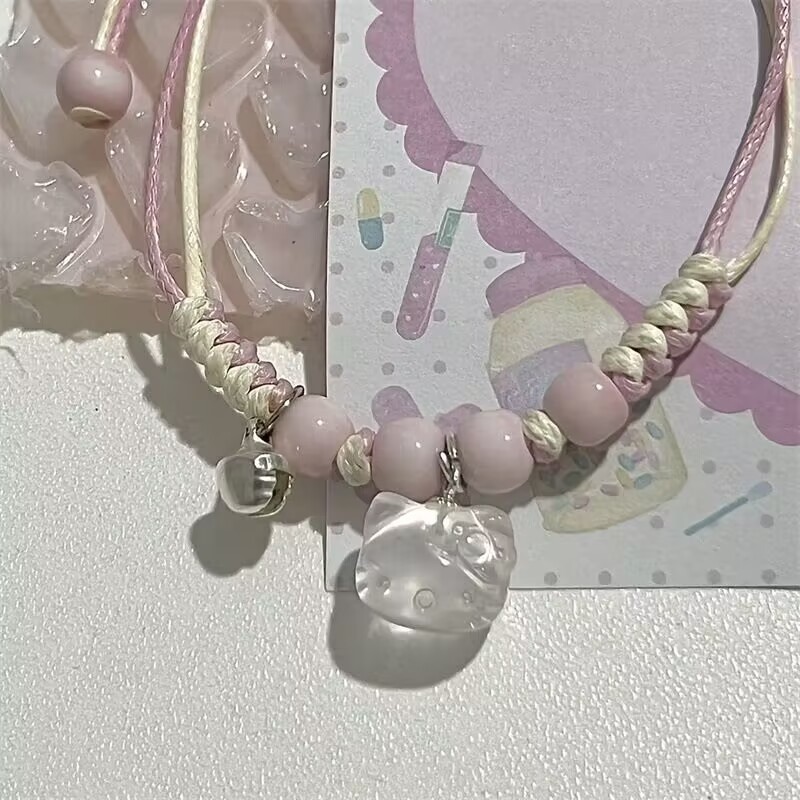 Hellokitty สร้อยข้อมือเชือกมือผงทอมือเฉพาะของขวัญแฟนนักเรียนน่ารัก Hello Kitty ปรับได้ ราคา ถูกที่สุด ดีลบีเคเค แกลเลอรีภาพที่ 2