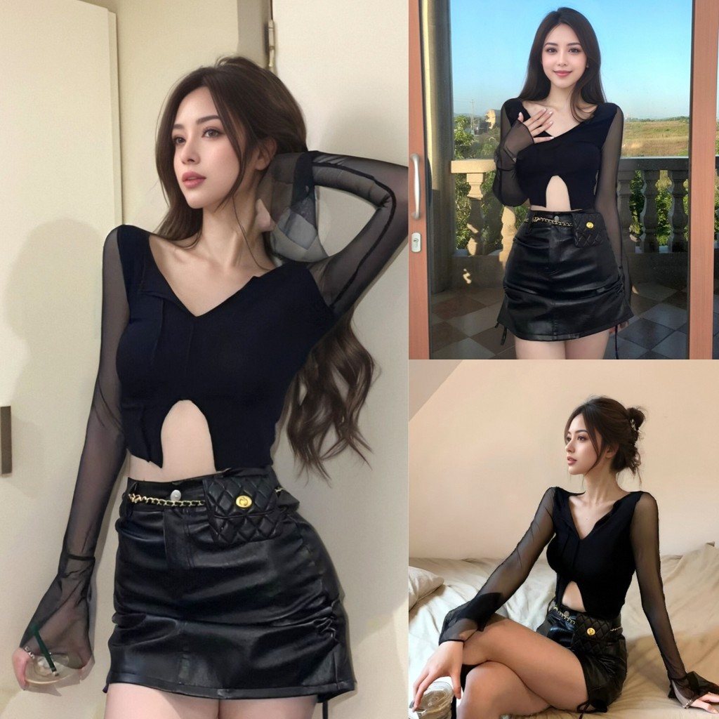 เสื้อครอปแขนยาวแฟชั่นเซ็กซี่ ดีไซน์สุดชิค สวมใส่สบายและเข้ากับทุกสไตล์ เหมาะสำหรับสาว ๆ