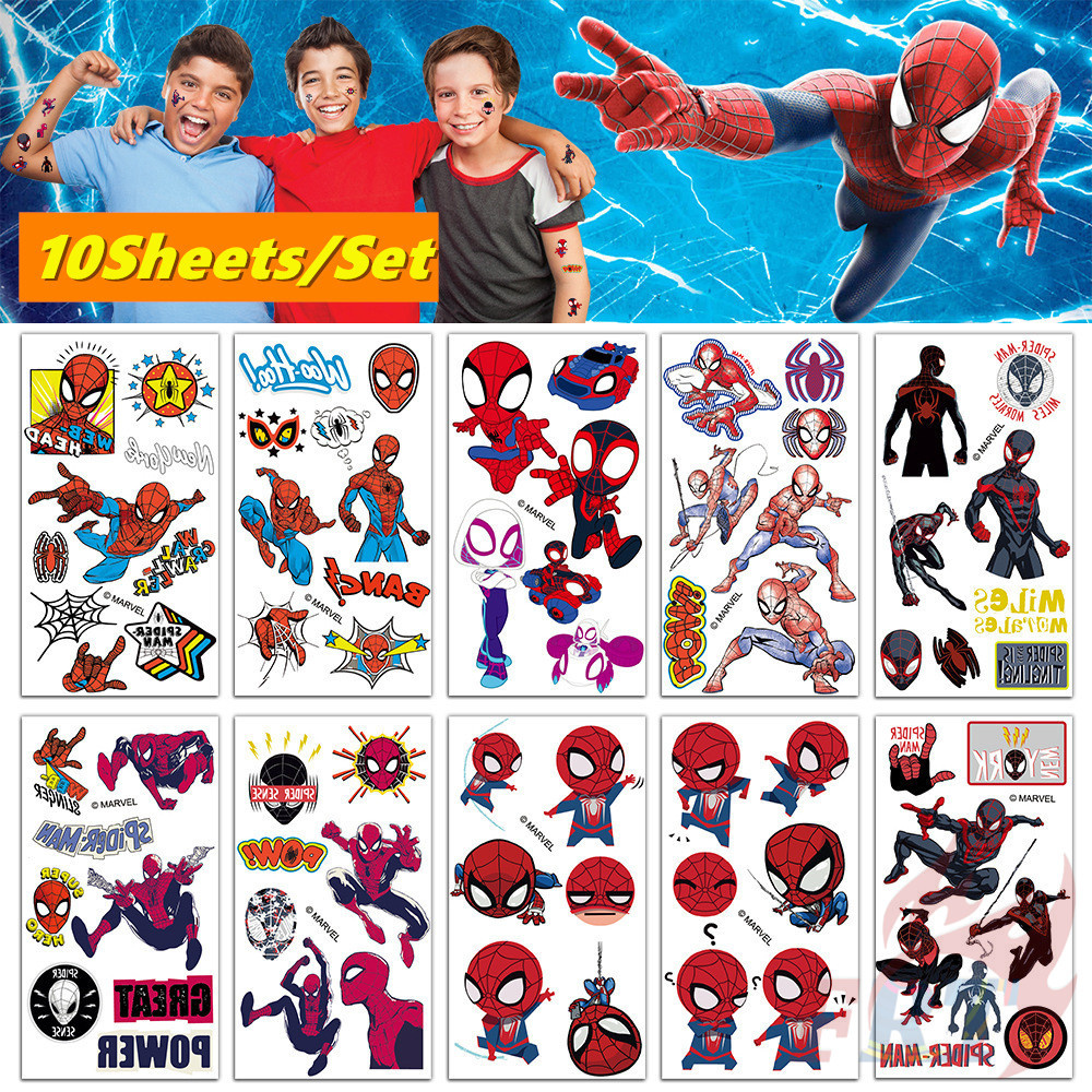 10แผ่น/ชุด ❤ มาเวล ซุปเปอร์ฮีโร่ . สติ๊กเกอร์รอยสักชั่วคราว S.pider Man ❤ รอยสักกันน้ําสําหรับแขนเซ็กซี่กระดูกไหปลาร้าร่างกายศิลปะมือเท้า
