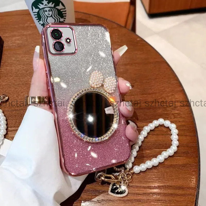 เคสโทรศัพท์ Samsung A06 A05 A04 A03 A03S A02S หรูหราแวววาวชุบโทรศัพท์กรณี กรณีโทรศัพท์ใสเปลือกหอยมุก