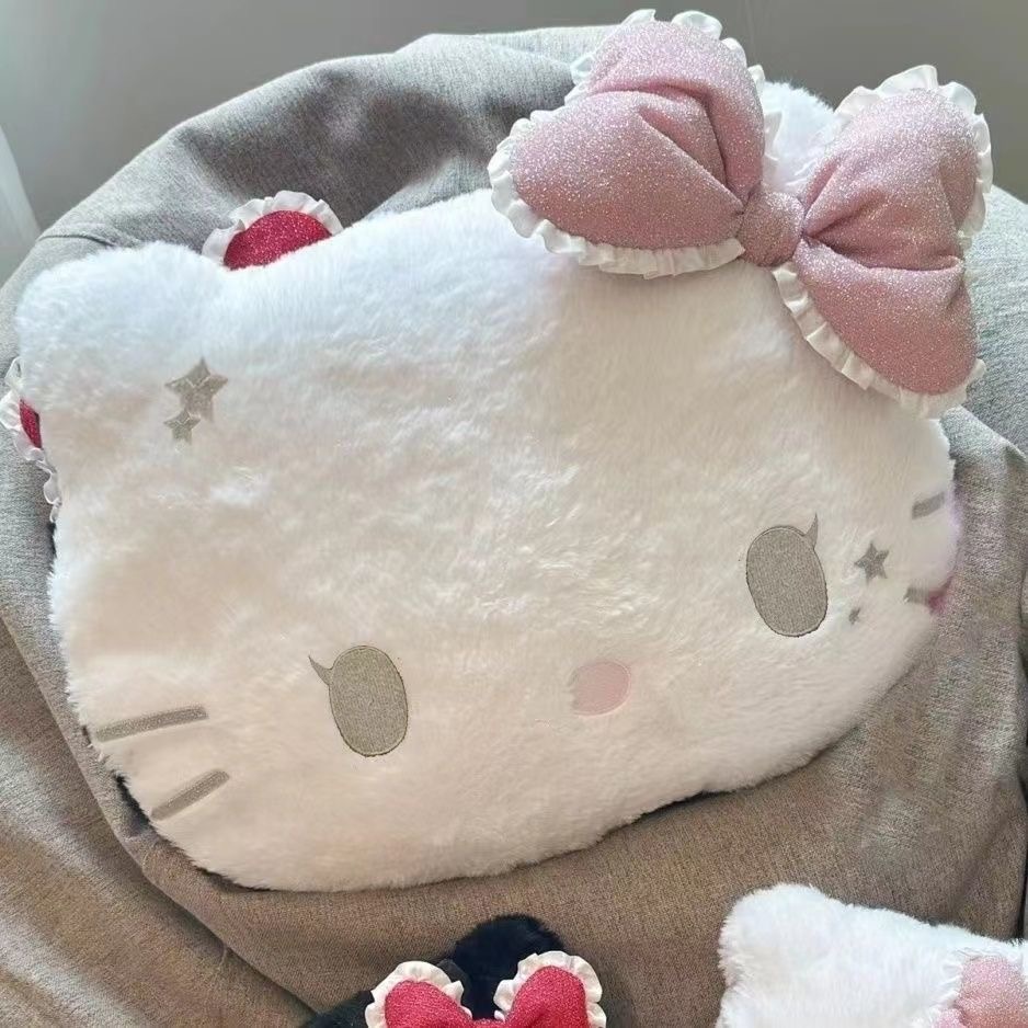 Sanrio H ello K Itty อะนิเมะน่ารักการ์ตูนหัวตุ๊กตาหมอนโซฟาเบาะข้างเตียงเบาะรถหมอนของขวัญวันเกิดสาว