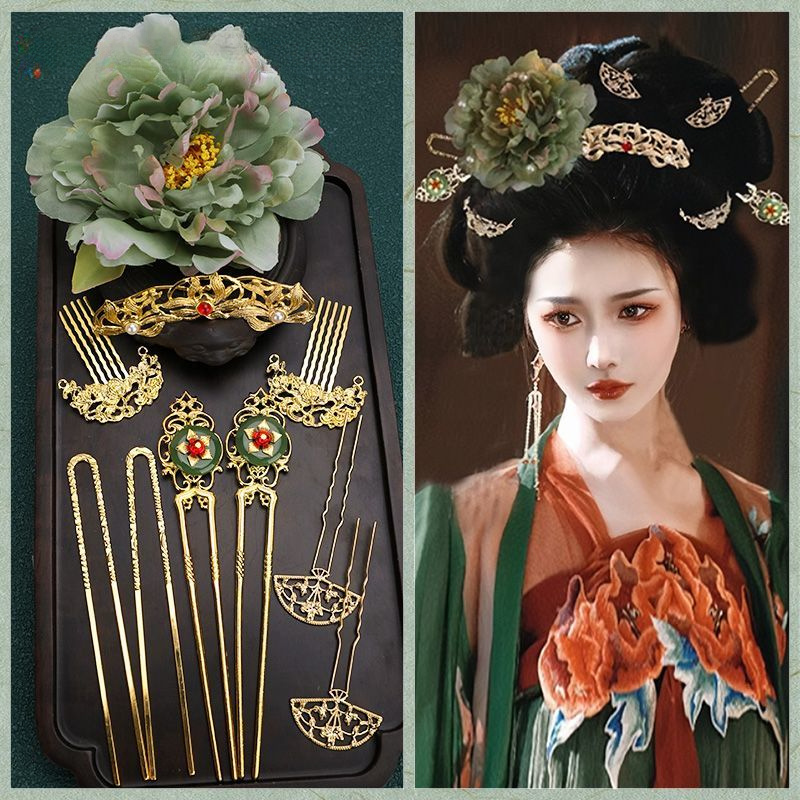 สไตล์โบราณเครื่องประดับจําลอง Peony Hairpin Tang สไตล์ Headdress Hanfu สไตล์ Hairpin All-Match ทุกวันอุปกรณ์เสริมผมผสม