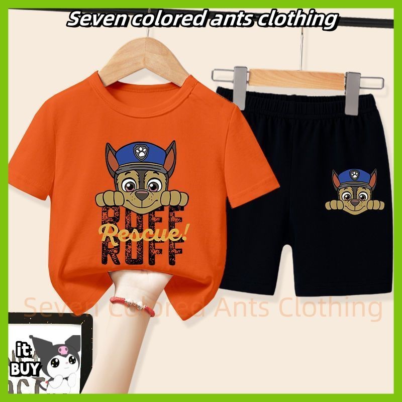 ชายหญิงชุดแขนสั้นฤดูร้อนสไตล์ใหม่เด็กทารกการ์ตูนเด็ก วัง วัง ทีมเสื้อผ้าอินเทรนด์สองชิ้นรอบคอ ระบายอากาศได้