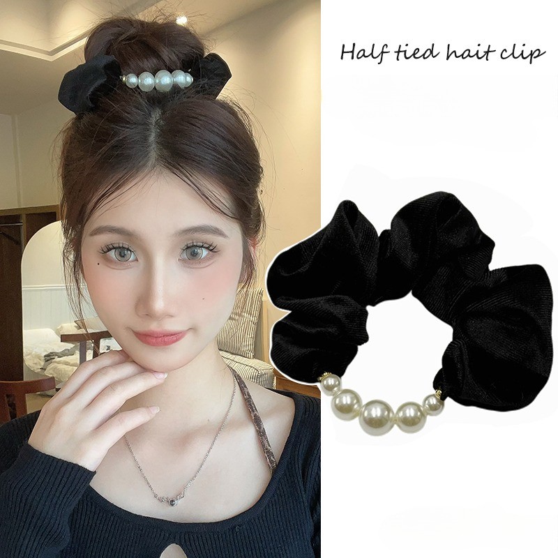 Retro High-End สุภาพสตรีผม Tie แฟชั่นเกาหลีเลียนแบบ Pearl Hair Tie
