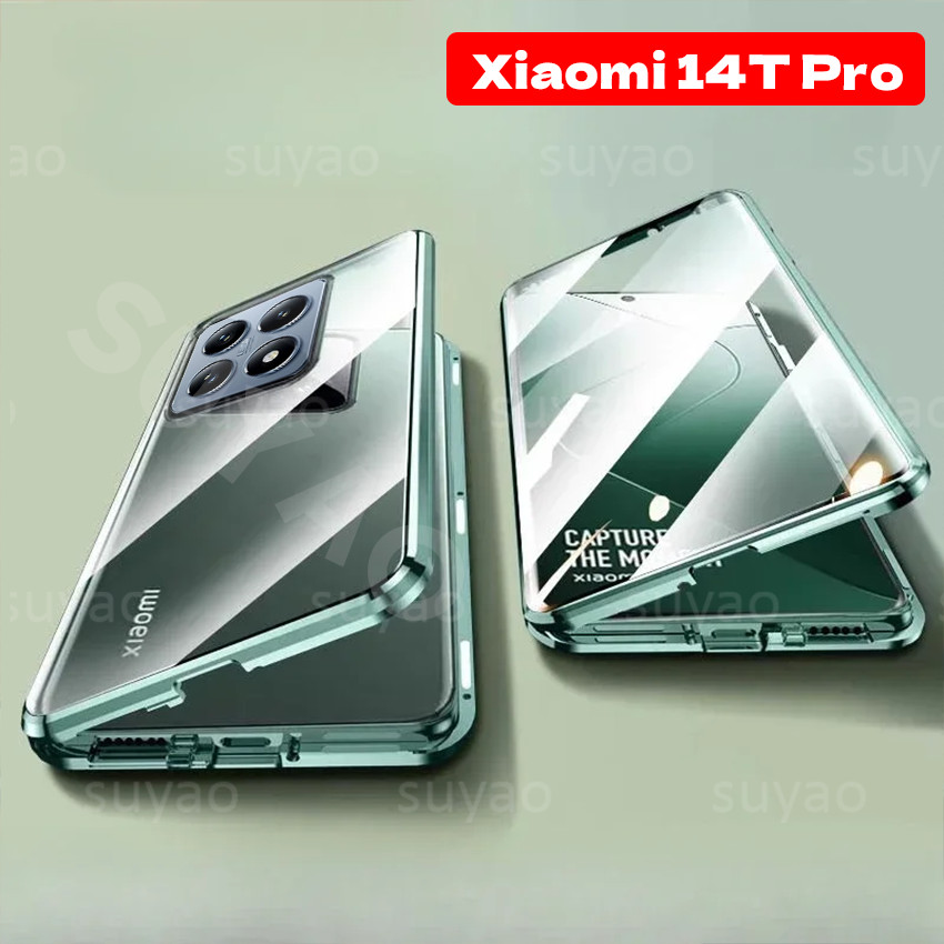 สําหรับ Xiaomi 14T Pro 14TPro Mi 13T 12T Mi14T 2024 เคสโทรศัพท์ Tempering Clear ป้องกันกล้อง Xiaomi14T กระจกสองด้านปลอกพลิกเต็ม 360° ฝาครอบโลหะแม่เหล็กแบบแข็ง