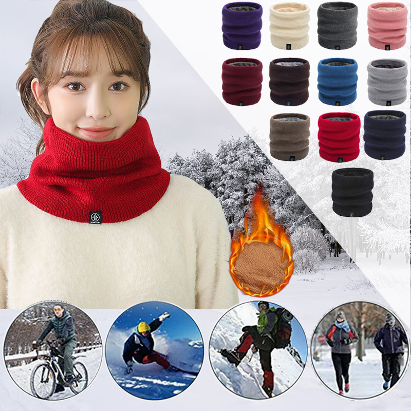 ขนแกะคออุ่นฤดูหนาว Plush สีทึบถักผ้าพันคอแหวน Unisex กลางแจ้ง Warm Windproof Neckerchief ผ้าพันคอคอ