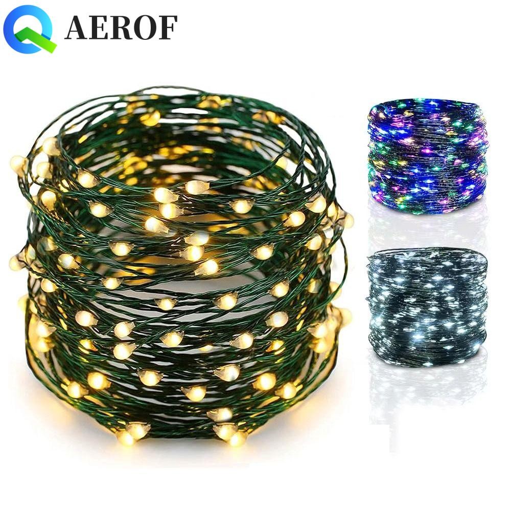 Aerof ไฟต้นคริสต์มาส,พร้อมรีโมทคอนโทรลไฟคริสต์มาสกันน้ํา,ตกแต่งสวนหลากสี 50/100 LED สีเขียวลวดทองแดง LED String Light ปีใหม่