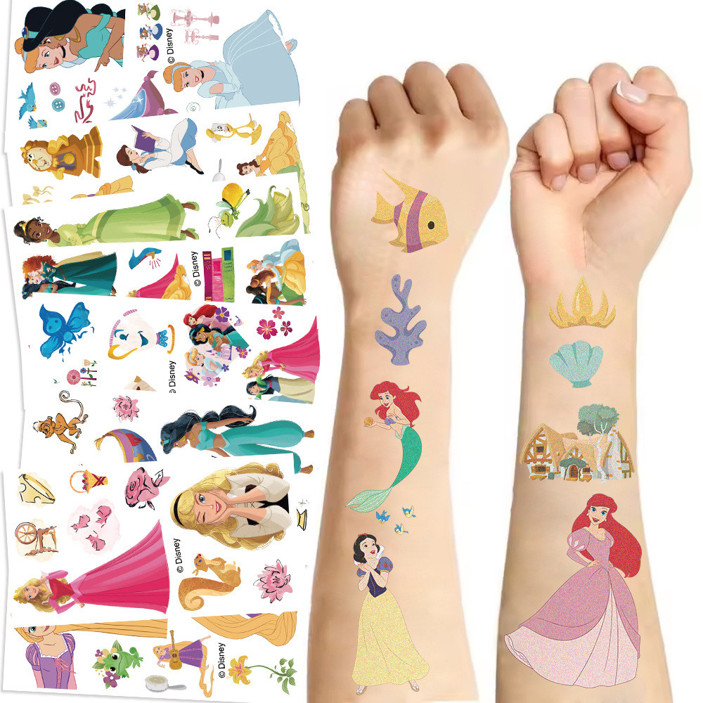 สติ๊กเกอร์แทททูลายการ์ตูน Disney Princesses 10 แผ่น