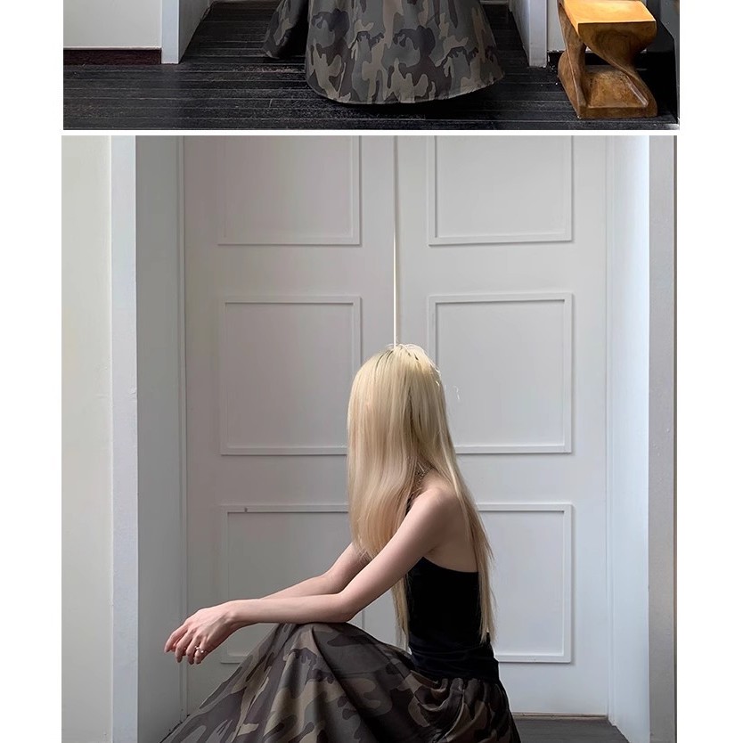 กระโปรงยาวเอวสูงสไตล์พรางสำหรับหญิง แบบย้อนยุคปี 2025 ออกแบบซอกยืดหยุ่นและดูผอมเพรียว - รูปที่ 4