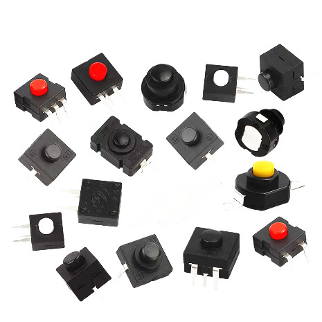 KAN-28 1208YD ไฟฉายสว่างแรง ปุ่มกด Self-Locking ปลั๊กตรงขนาดเล็ก อุปกรณ์เสริม Miniature Push Type 2 ขา 1.5A 250V 18x12x6.3 บางพิเศษ 2 ขา ดํา 12x12x9 แดง