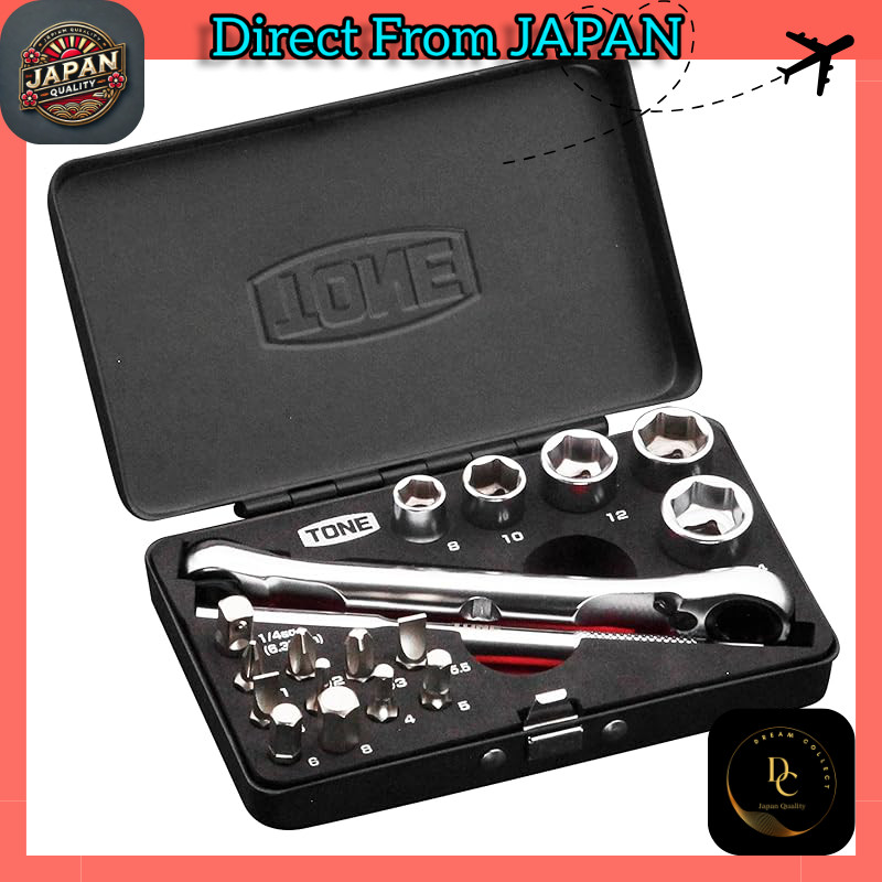 TONE Socket Wrench Bit Set MIX21620MBK - 1/4" Drive, 6.35mm Bit Width, 18-Piece Black Set