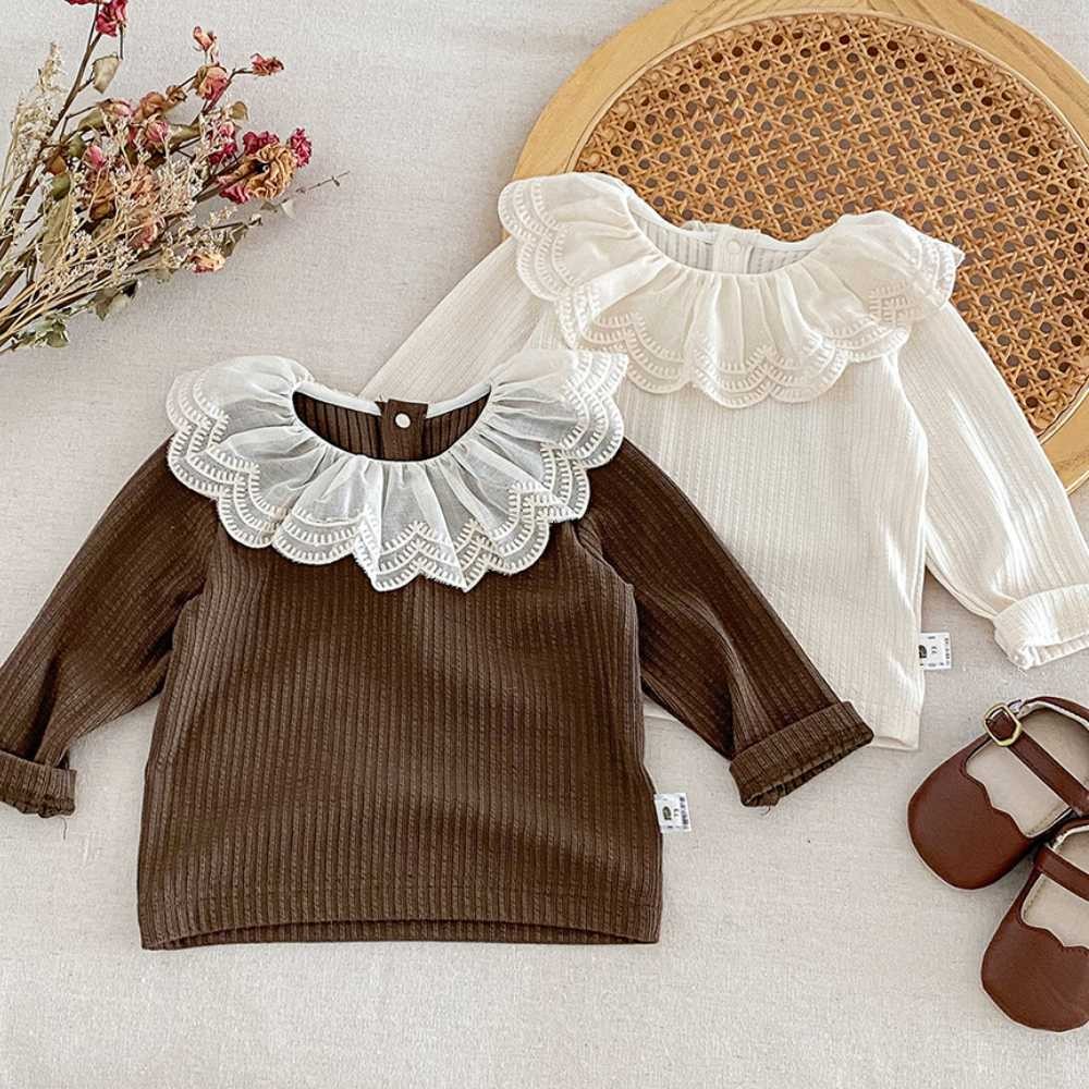 เสื้อยืดแขนยาวสำหรับเด็กสาว ใหม่ฤดูใบไม้ร่วง - สไตล์ทารกพื้นฐาน - อเนกประสงค์สำหรับฤดูใบไม้ผลิและใบไม้ร่วง