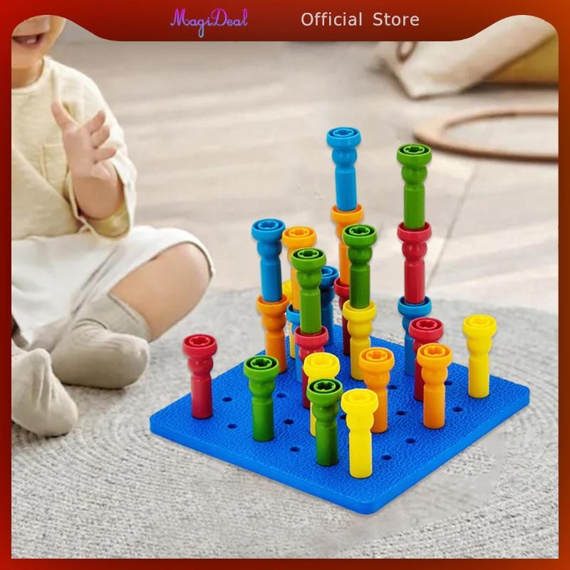 MagiDeal ซ้อน Peg Board ของเล่น Sorting นับเกมก่อนวัยเรียนสีการเรียนรู้ Montessori กิจกรรม Pegboard สําหรับชายหญิง