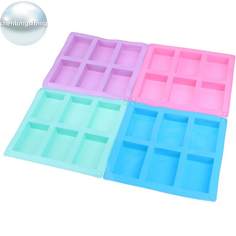 Chenlongshang 6 Cavity Square แม่พิมพ์ซิลิโคนสําหรับทําสบู่ 3D ธรรมดาสบู่แม่พิมพ์สี่เหลี่ยมผืนผ้า DIY Handmade สบู่รูปแบบถาด Mould EN