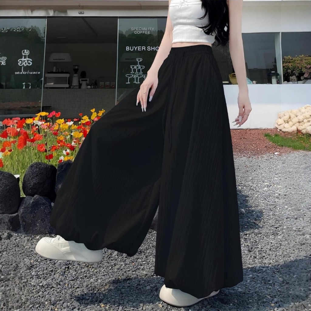 กางเกงขากว้างเอวสูงสไตล์เกาหลี กางเกงทรงกระโปรงพองๆน่ารักๆ สีพาสเทล เอวยางยืด ผ้าสองชั้นไม่บาง สวมใส่สบาย - รูปที่ 5