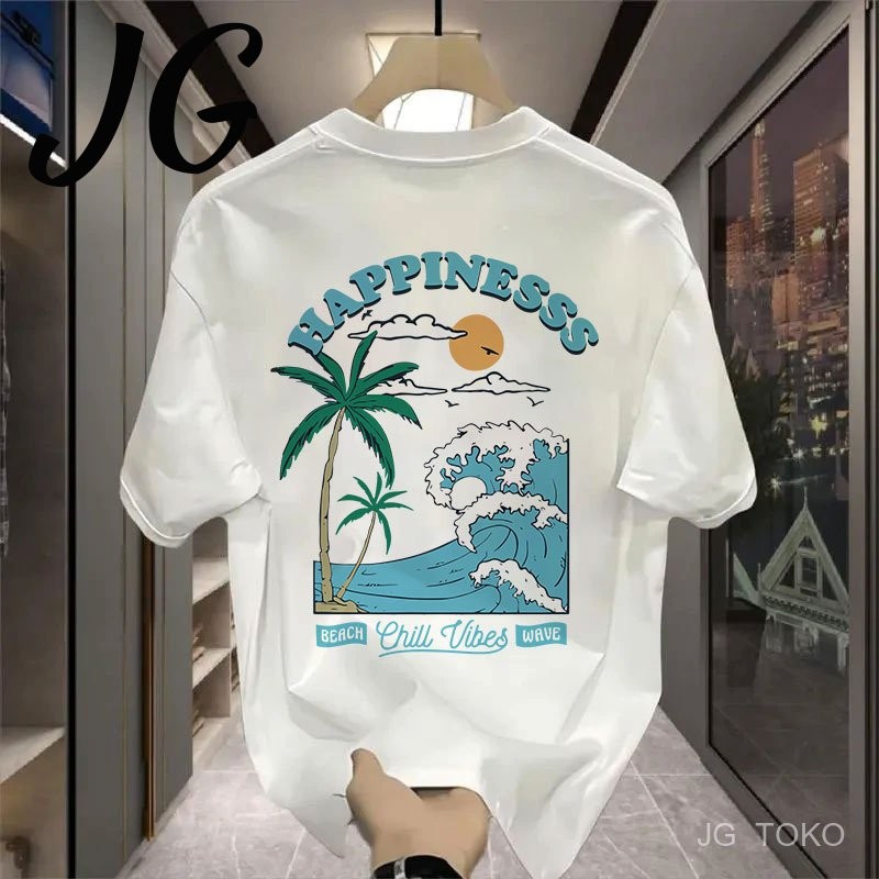 JG TOKO เสื้อยืด Oversize ผู้หญิงแขนสั้นสีขาว Cool Premium Street สไตล์ผู้ใหญ่ Distro รอบคอ C1159