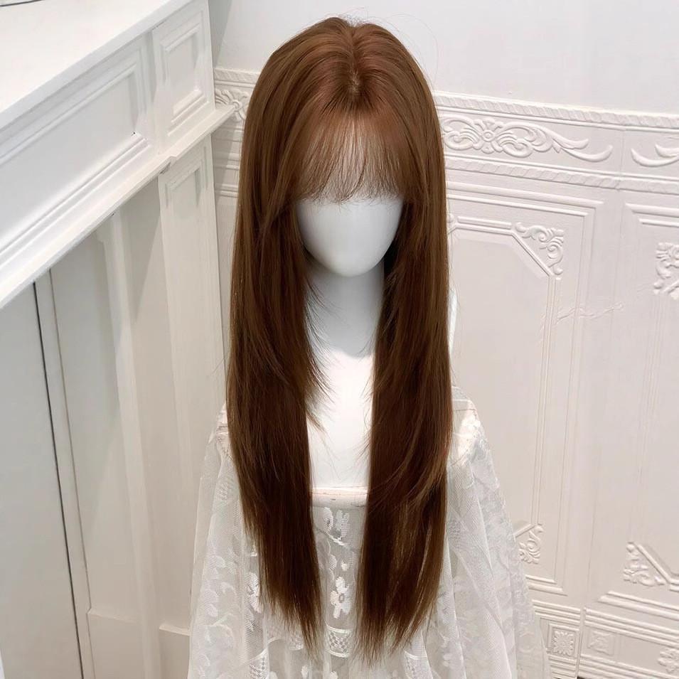 Yaerle วิกผมเต็มหมวกหญิง สไตล์ใหม่ สีน้ำตาล caramel warm พร้อมซิ่งหน้า air bangs