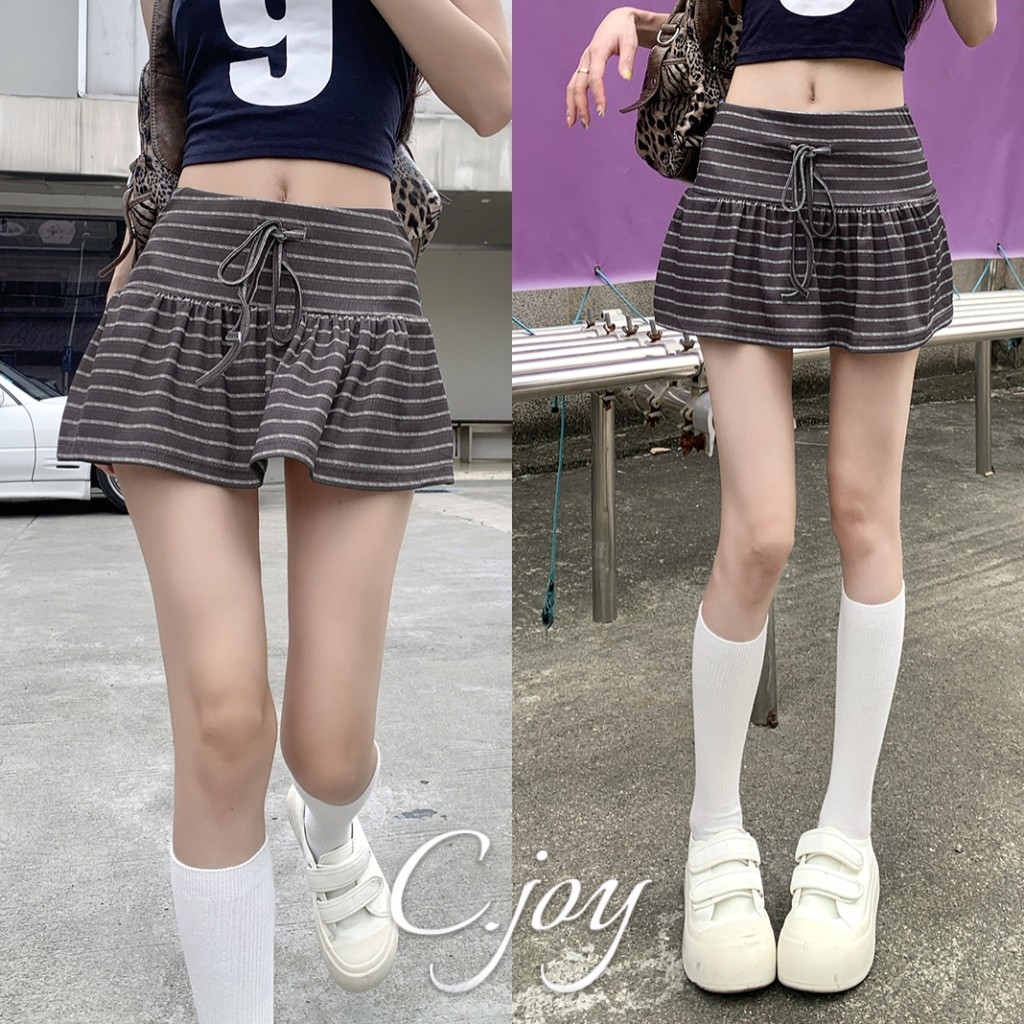 C.Joy💓ซีรีย์สาวฮอตสไตล์อเมริกัน กระโปรงทรงเอผูกเชือกแถบย้อนยุค กระโปรงผู้หญิง หน้าร้อน สาวฮอต เฉพาะกลุ่ม กระโปรงสั้น