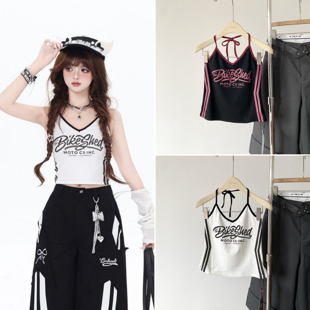 Bella shop 🎀 เสื้อสายเดี่ยวน่ารัก เสื้อคล้องคอ ✨เซ็กซี่ ดีไซน์คอวี ทรงเข้ารูป ใส่สบายดูผอม ผ้าเนื้อนุ่ม
