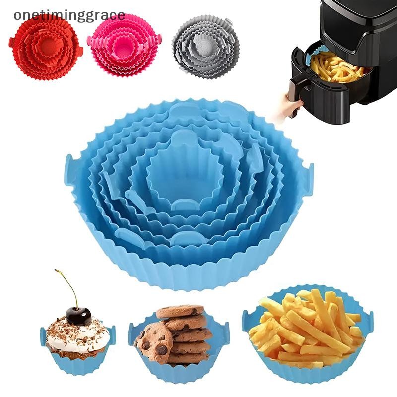 Onetiminggrace Air Fryer ถาดเตาอบถาดอบทอดตะกร้า Mat Air Fryer หม้อซิลิโคนเปลี่ยนกระทะย่าง Bakeware Pizza Pan OMA