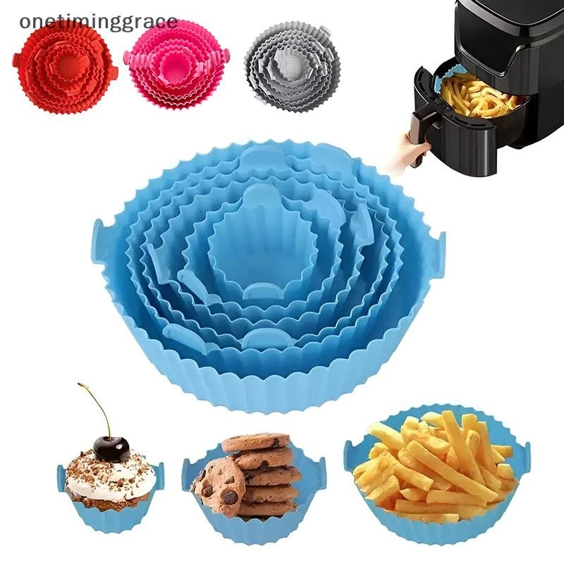 Onetiminggrace Air Fryer ถาดเตาอบถาดอบทอดตะกร้า Mat Air Fryer หม้อซิลิโคนเปลี่ยนกระทะย่าง Bakeware Pizza Pan OMA