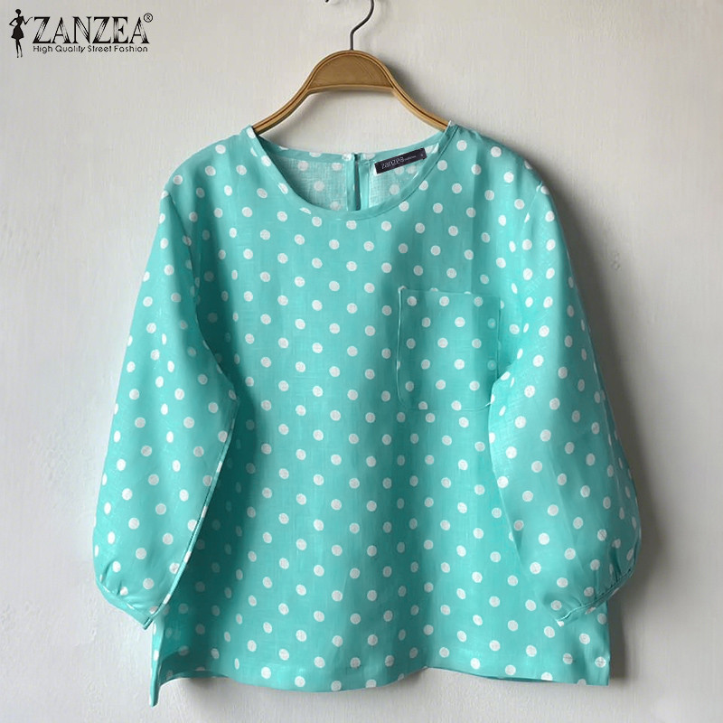 ZANZEA เสื้อลายจุดแขนสาม Quartre สไตล์เกาหลี สำหรับสาวๆ ใส่ลำลอง - รูปที่ 3