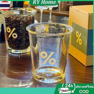 RY แก้วมัทฉะ แก้วกาแฟ 350ml ลวดลาย % แก้วหนา สไตล์มินิมอล พร้อมหลอด 24Hพร้อมส่ง