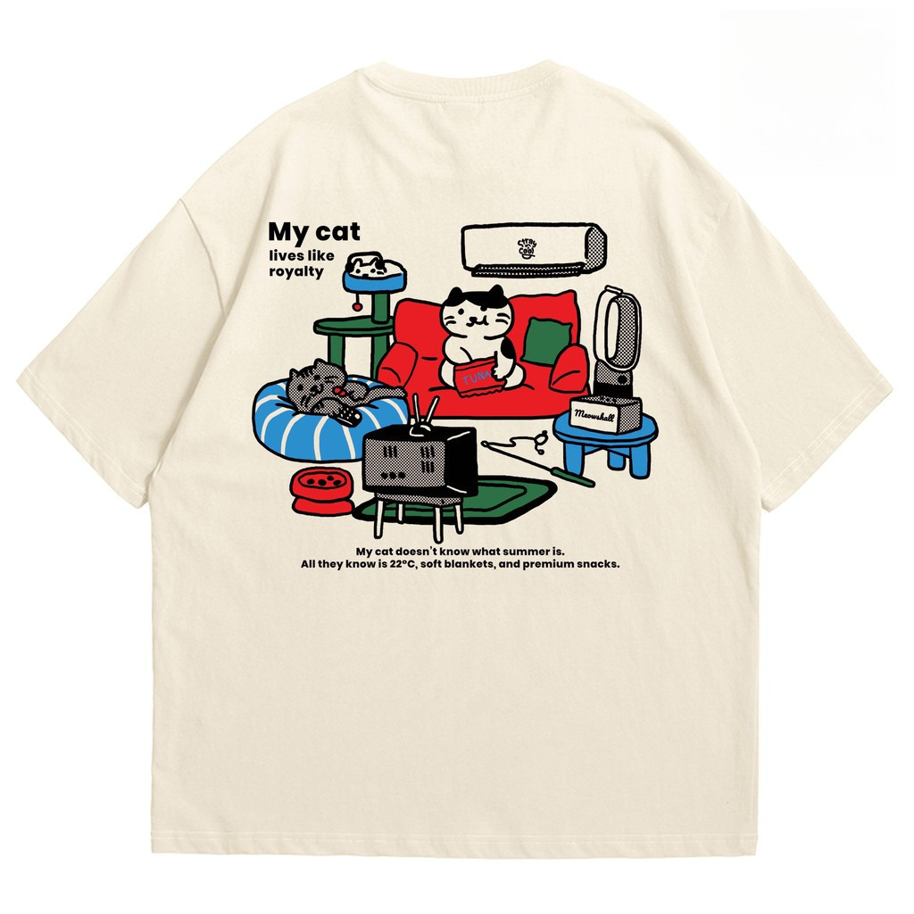COD✅ (จัดส่งในกรุงเทพฯ) MAO Shop ❗ - เสื้อยืด oversize - My cat lives like royalty - oversize Tshirt