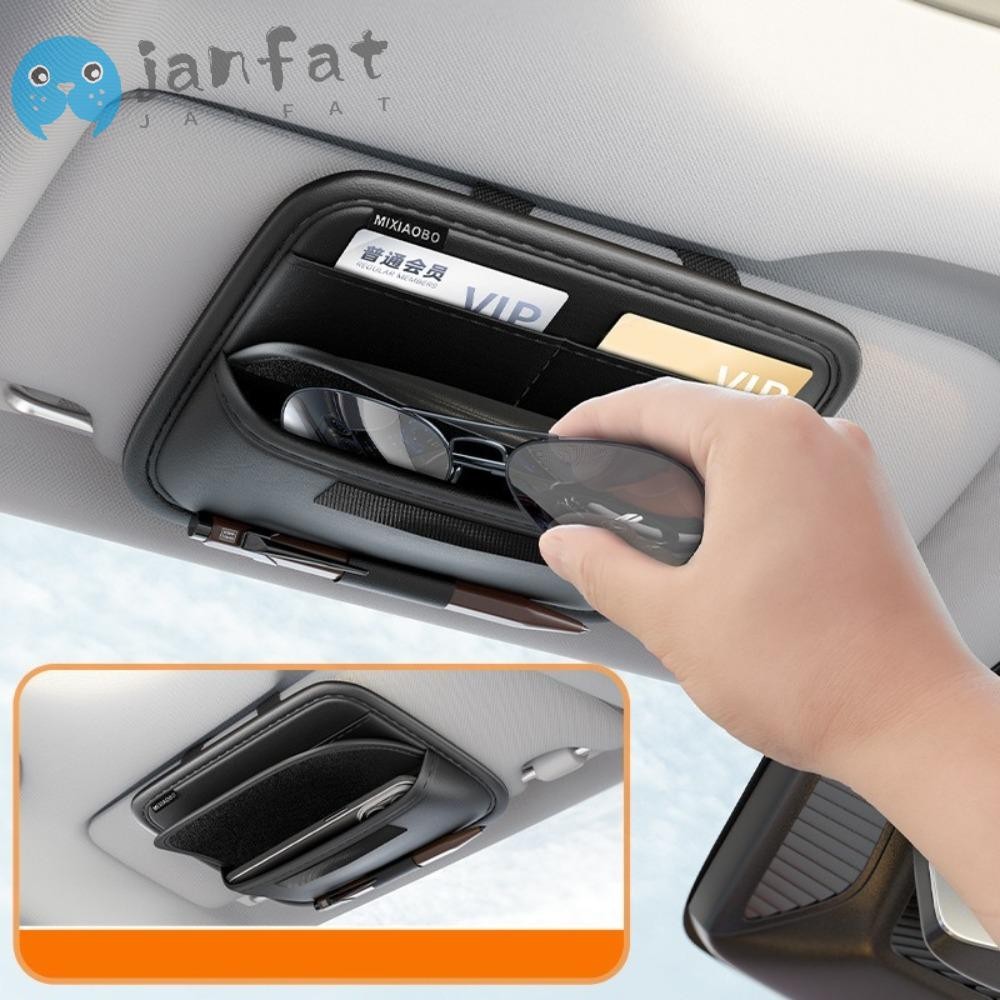 JANFAT แว่นตาบังแดดในรถยนต์, ความจุขนาดใหญ่ Multi-Pocket Auto Sun Visor Card Organizer, ทนทานสวมใส่ Pu หนังแว่นตากันแดดกระเป๋ารถ
