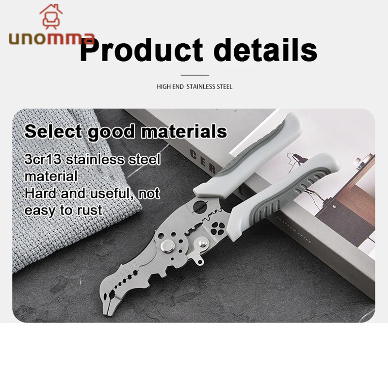 COD คีมปอกสายไฟ คีมช่างไฟฟ้าวัสดุสแตนเลส ตัดได้ทั้งสายอ่อนและสายแข็งคีมอเนกประสงค์ สามารถใช้เป็นประแจได้ด้วย unomma - รูปที่ 6