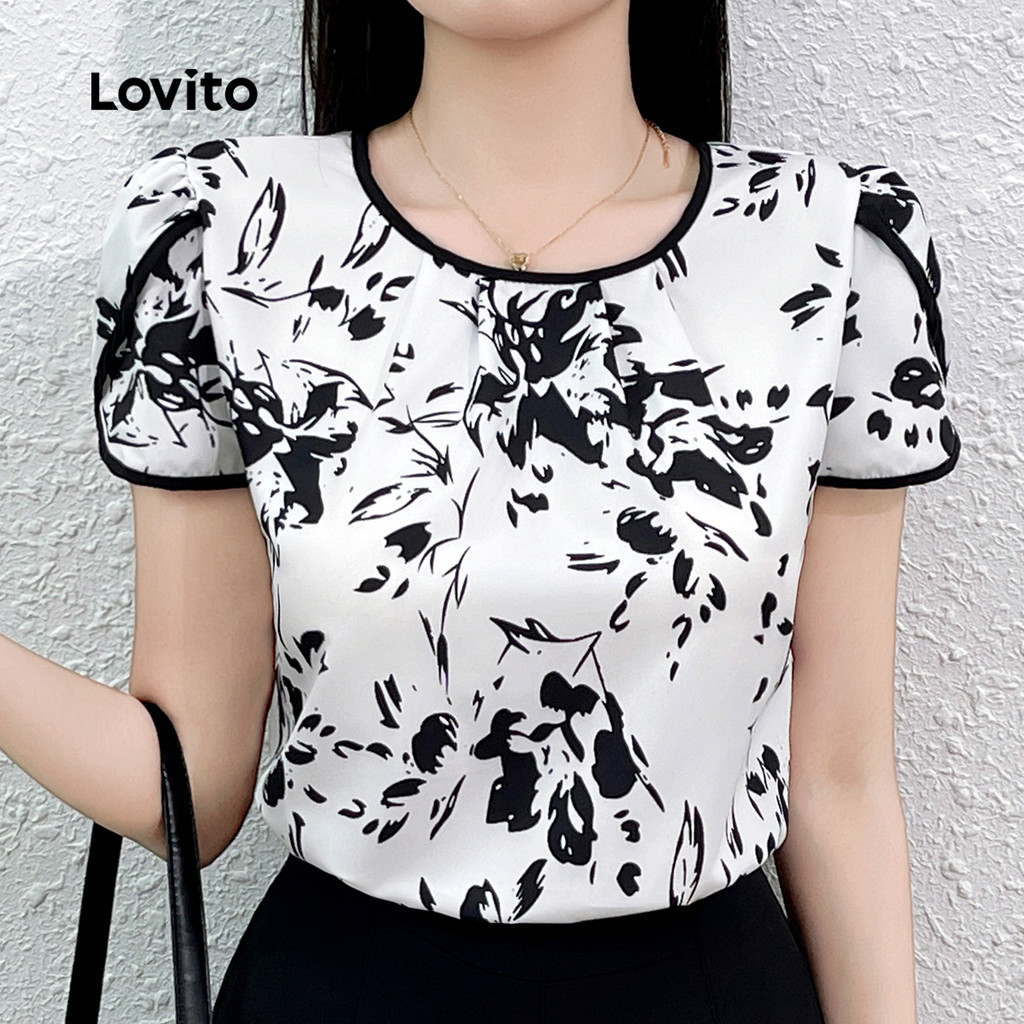 Lovito -  เสื้อผ้าสำหรับผู้หญิง แขนยาวดีไซน์หรูหรา ลายดอกไม้ สีบล็อค สำหรับฤดูใบไม้ผลิ/ฤดูร้อน L138ED335