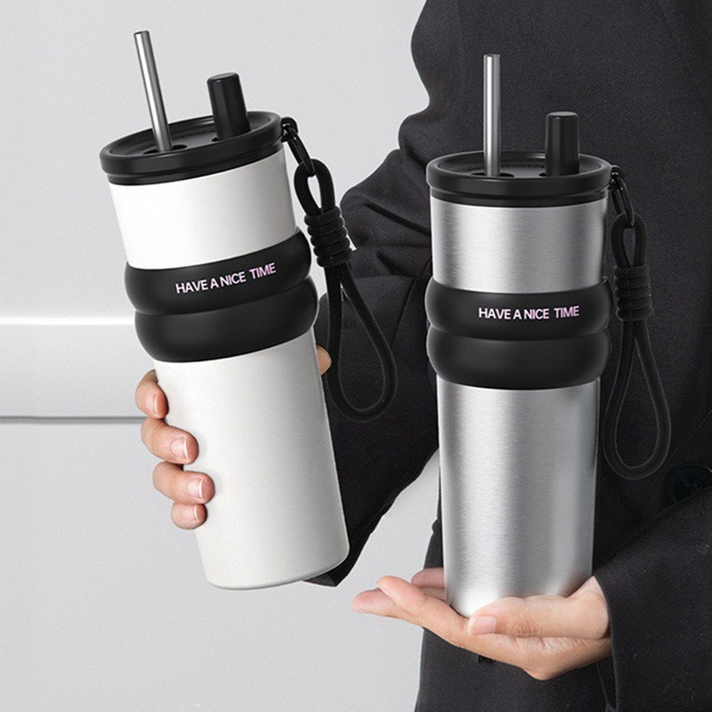 กระติกน้ําสูญญากาศสแตนเลส 316 ถ้วยซับเซรามิก ถ้วยน้ําแข็งความจุขนาดใหญ่ แก้วเดินทางป้องกันการรั่วไหล ถ้วยรถแบบพกพา เครื่องดื่มทันส