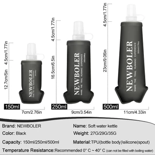 Newboler 150ml 250ml 500ml Running Soft Flask กีฬาขวดน้ํานุ่ม TPU ขวดน้ําพับได้เหมาะสําหรับมาราธอน Off Road Running Slow Running Camping Bike