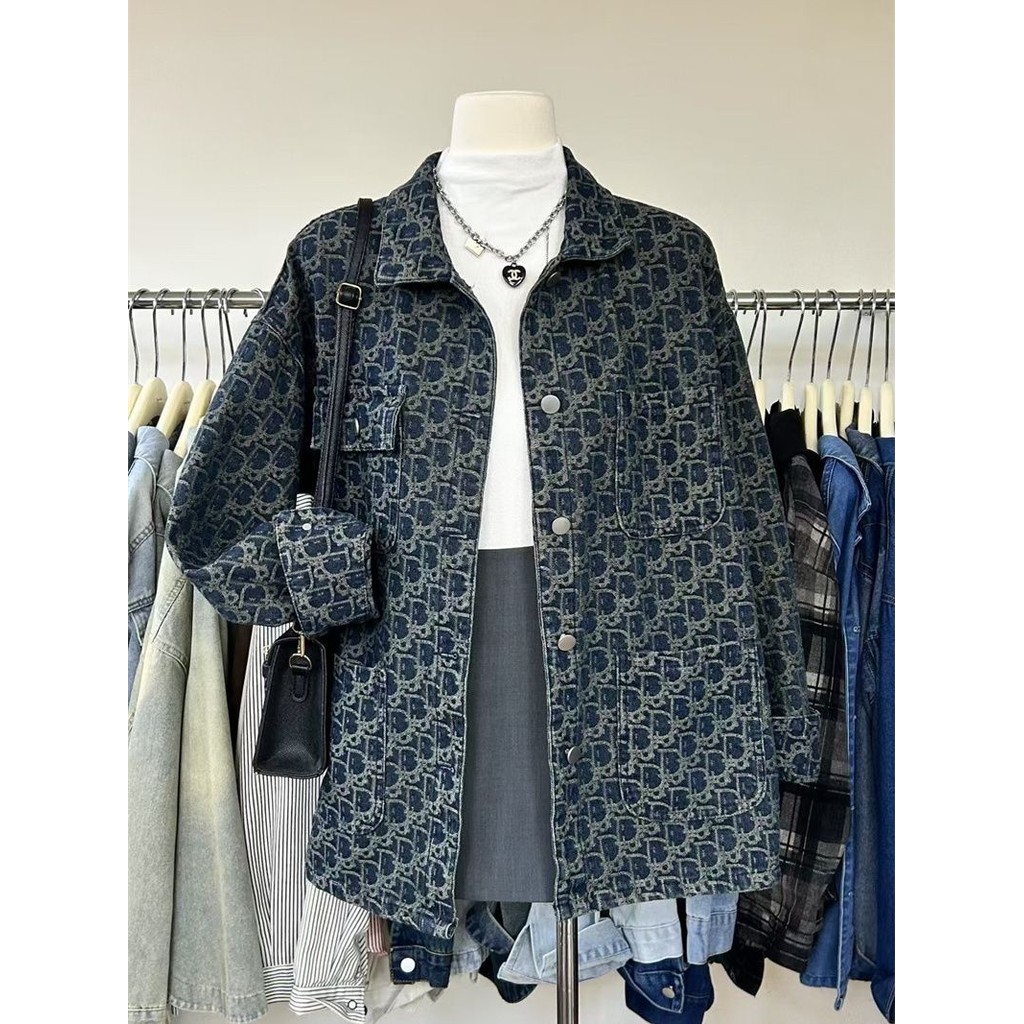 [Xiaohongshu แนะนํา] American High Street Retro Denim Jacket ผู้หญิง 2025 Design Niche ฤดูใบไม้ผลิฤดูใบไม้ร่วง All-Match พิมพ์แจ็คเก็ตด้านบน jzgc007th20250717