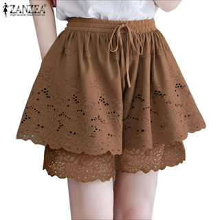 ZANZEA ซานเซีย กางเกงขาสั้นผู้หญิง เอวยางยืด ลายลูกไม้ มีกระ…