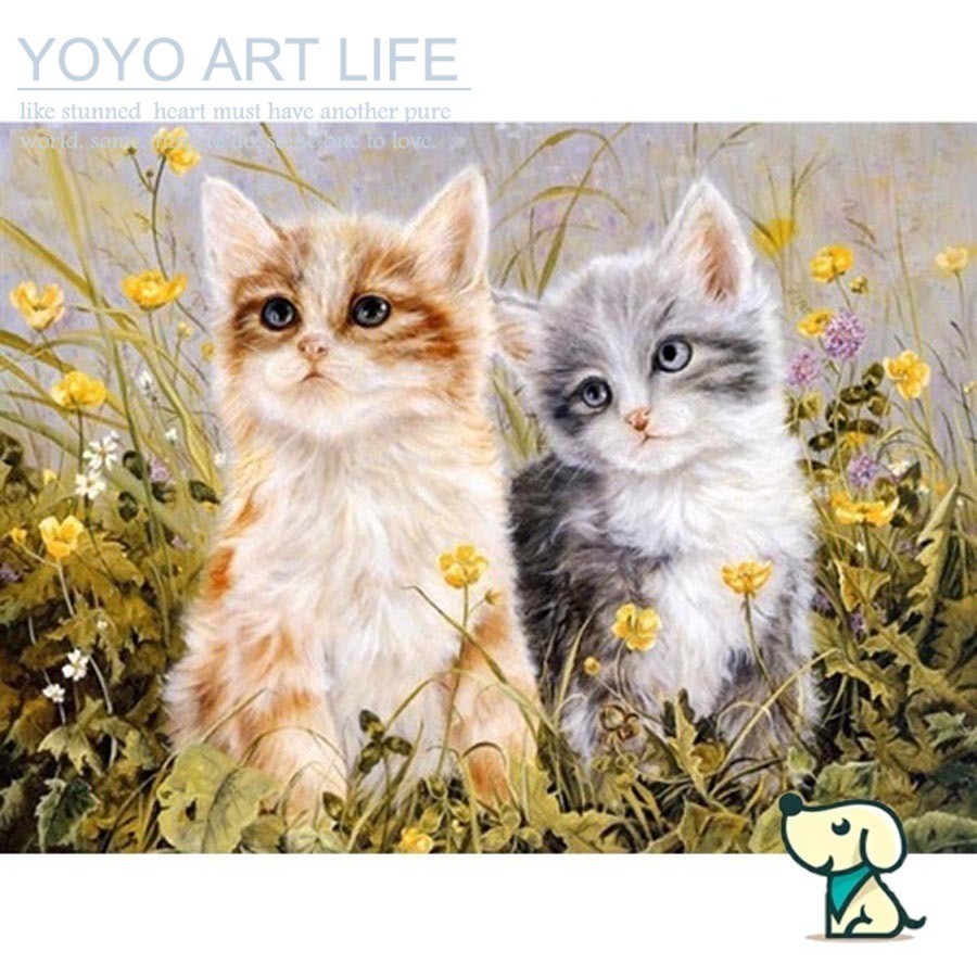 DADA DQ1 สัตว์ 40x50 ซม.Diy ภาพวาดสีน้ํามันสีตามหมายเลข DIY ภาพวาดสีน้ํามันสองลูกแมว 40x50 ซม.PA4