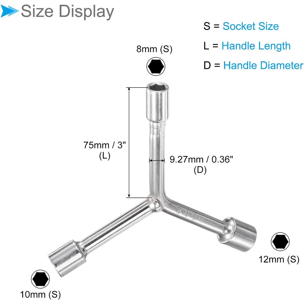 ประแจกระบอก 3 ทางรูปตัว Y | 8มม 10มม 12มม ความยาว3นิ้ว | CR-V Y-Type Hex Spanner Repair Tools - (App