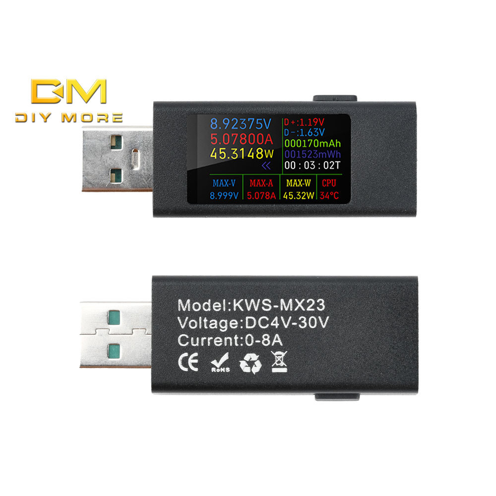 DIYMORE HD 1.06 นิ้วจอแสดงผล IPS Multi-function USB เครื่องทดสอบแรงดันไฟฟ้าแอมป์มิเตอร์ DC 4-30V 0-8A