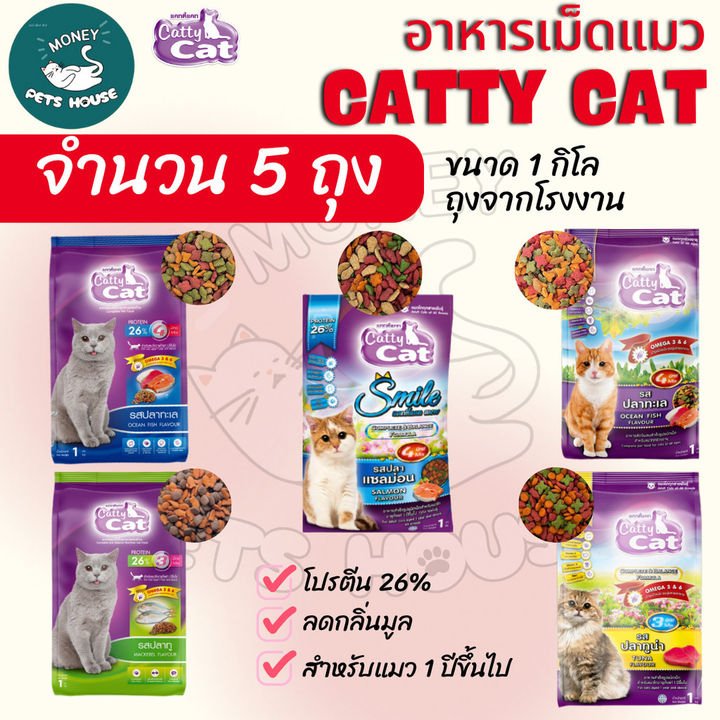 [[จำนวน 5 ถุง]] อาหารแมว catty cat โปรตีน26% ขนาด1กิโลกรัม*ถุงจากโรงงาน*