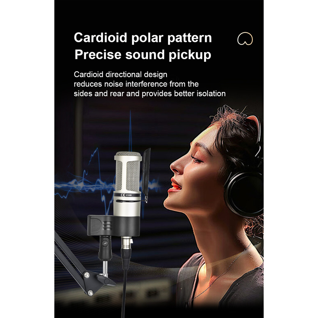 At2020 ชุดไมโครโฟนคอนเดนเซอร์, กระบะเสียงความละเอียดสูง Xlr รุ่นมืออาชีพ, เข้ากันได้กับ 48V, เหมาะสํ