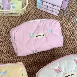 (ในสต็อก) กระเป๋าแต่งหน้า INS สไตล์ใหม่ Bowknot แบบพกพาถุงเก็บสินค้าขนาดเล็ก