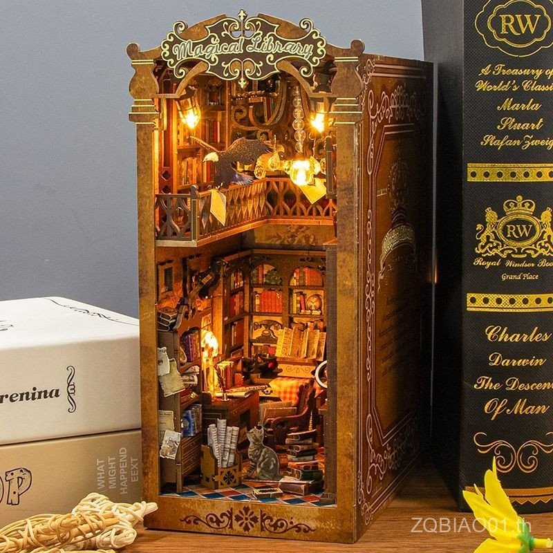 Diy Hut Magic Library Bookstand House 3D สามมิติปริศนาประกอบอาคารของเล่นของขวัญวันเกิด