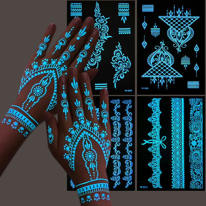 Luminous Tattoo Stickers Indian Hanna Lace Tattoo Stickers Hollow Hand Henna Tattoo