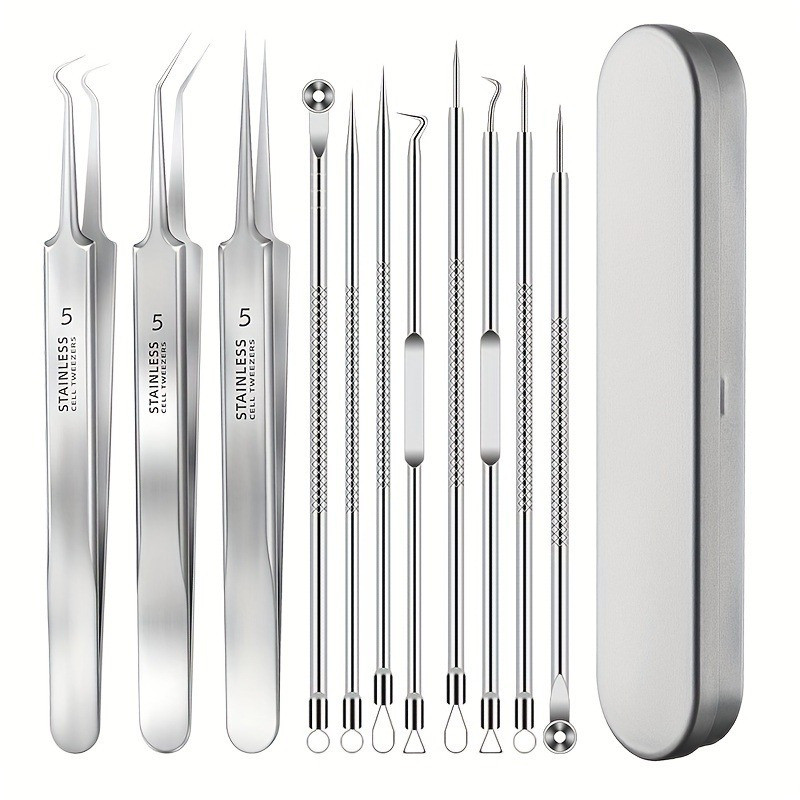 8ชิ้นสแตนเลสสิวดูดและเข็ม-เครื่องมือดูแลผิวมืออาชีพสําหรับสิวหัวดํา | ทนทาน ไฮจีนิค ทุกสภาพผิว ชุดเครื่องมือความงาม