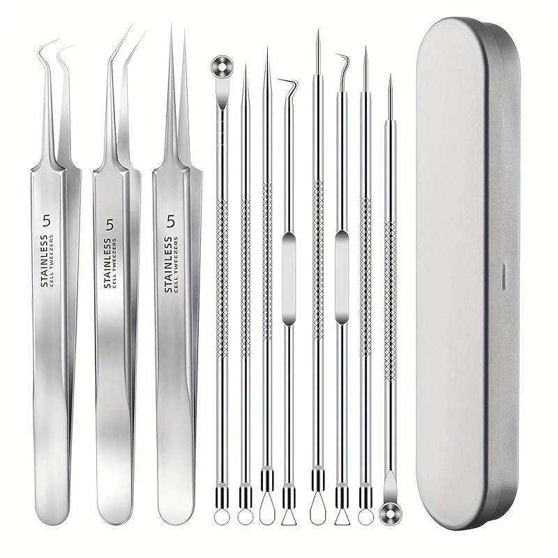 8ชิ้นสแตนเลสสิวดูดและเข็ม-เครื่องมือดูแลผิวมืออาชีพสําหรับสิวหัวดํา | ทนทาน ไฮจีนิค ทุกสภาพผิว ชุดเครื่องมือความงาม