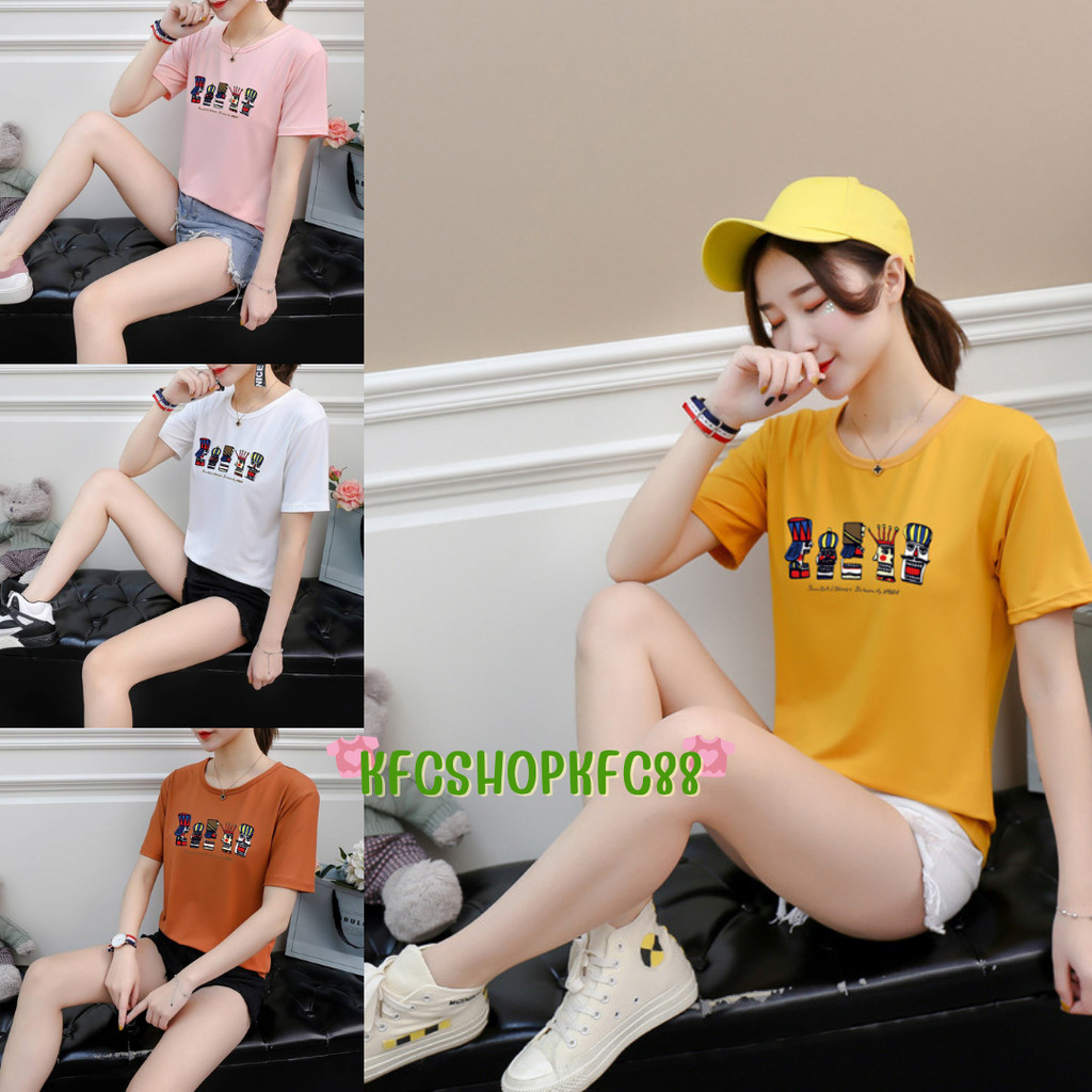 🌟KFC🌟(โล๊ะเสื้อ) เสื้อยืดคอกลมแขนสั้น ทรงเข้ารูป Freesize สกรีนลาย #E02