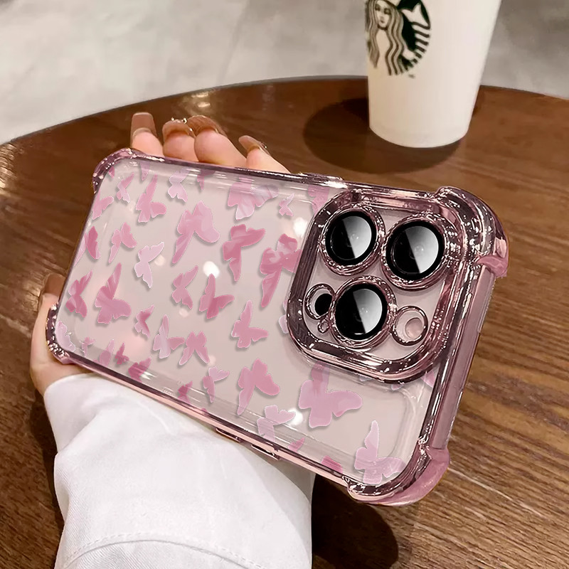 3in1 ผีเสื้อสีชมพูสําหรับOppo Reno4 5 5pro 6 6pro 7 7se Reno7 Pro R17 เคสโทรศัพท์นุ่มAnti Fallป้องกั